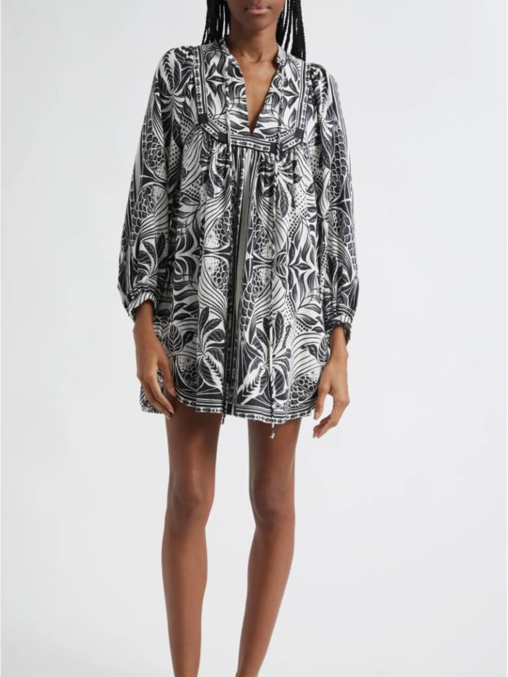FARM Rio Monochrome Elegance Scarf Print Mini Dress S